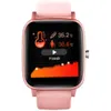 A close-up view of a pink smartwatch displaying health data. Voir les images du produit