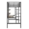 A loft bed with a desk and shelves, shown against a white background. Produktbild-Vorschau