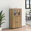 A highboard cabinet is shown in a room setting, next to a plant and a window. Náhľad obrázku produktu