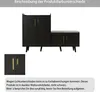 A dark wood-colored shoe cabinet with a built-in bench, shown with a close-up of the cabinet doors and handles. Anteprima dell’immagine prodotto