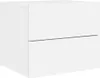A white nightstand with two drawers is shown from a side angle. Produktbild-Vorschau