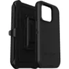 A black OtterBox Defender iPhone 15 Pro case with a belt clip is shown against a white background. Produktbild-Vorschau