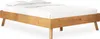 A wooden bed frame with white bedding, shown from the side against a white background. Produktbild-Vorschau
