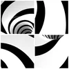 A collage of four images showing different perspectives of a black and white spiral or striped pattern, likely representing a clock face or abstract art. Produktbild-Vorschau