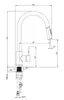 A technical drawing of a kitchen faucet with dimensions indicated. Anteprima dell’immagine prodotto