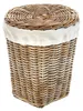 A wicker laundry basket with a fabric liner and lid, presented against a white background. Produktbild-Vorschau