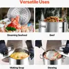 A collage of four images showing different uses of a large stainless steel pot. Voir les images du produit