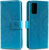 A blue flip case for a Samsung Galaxy A41 phone, featuring a mandala pattern, is shown from two angles. Produktbild-Vorschau
