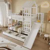 A white bunk bed with a slide and storage drawers in a child's bedroom. Náhled obrázku produktu