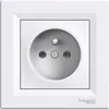 A white electrical socket with a grounding pin. Podgląd zdjęcia produktu