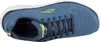 A top-down view of a blue sneaker. Voir les images du produit