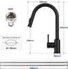 Diagrams and measurements of a black kitchen faucet. Produktbild-Vorschau