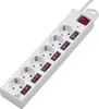 A white power strip with six outlets and individual switches, shown at an angle on a white background. Produktbild-Vorschau