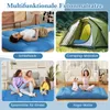 A collage of four images showing different uses of a blue futon mattress. Náhled obrázku produktu
