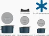 A collection of cookware items and accessories, including saucepans, lids, a lid holder, and pan protectors, arranged on a white background. Anteprima dell’immagine prodotto