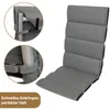 A gray garden chair cushion is shown from a diagonal angle, with close-up insets highlighting attachment points. Produktbild-Vorschau