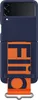 A dark blue Samsung Galaxy Z Flip 3 phone case with an orange strap attached. Produktbild-Vorschau