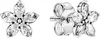 A pair of Pandora flower-shaped stud earrings with clear cubic zirconia stones, shown against a white background. One earring is shown face-on, and the other is shown from the side with its backing. Produktbild-Vorschau