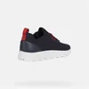 A side view of a blue and red Geox sneaker with a white sole, isolated on a white background. Produktbild-Vorschau