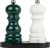 A pair of salt and pepper grinders on a wooden base. Produktbild-Vorschau