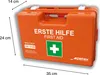 An orange first-aid kit with dimensions indicated by measurement lines. Podgląd zdjęcia produktu