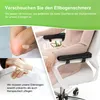 Collage of images showing elbow pain and armrest pads on a chair. Produktbild-Vorschau