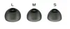 Three different sizes of black silicone ear tips for headphones, labeled L, M, and S. Produktbild-Vorschau
