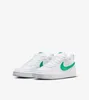 A pair of white Nike Court Borough Low Recraft sneakers with green Nike swoosh logos, presented on a white background. Anteprima dell’immagine prodotto