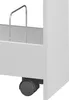 A close-up view of the bottom part of a white rolling cart, showing one of its wheels. Voir les images du produit