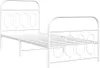 A white metal bed frame with a headboard and footboard, shown from a side angle against a white background. Produktbild-Vorschau