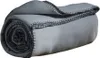 A rolled-up gray fleece blanket with black stitching. Náhled obrázku produktu