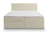 A beige corduroy boxspring bed with a white mattress and headboard, shown from the front against a white background. Voir les images du produit