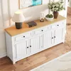 A white sideboard with a wooden top, decorated with a lamp, books, candles, and a vase of flowers. Anteprima dell’immagine prodotto