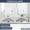 A diagram showing the dimensions of a white office chair, with two views of the chair and measurement lines. Produktbild-Vorschau
