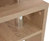 A close-up view of a wooden shelf with a silver cylindrical support. Voir les images du produit