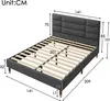 A diagram of a dark gray bed frame with dimensions indicated in centimeters. Náhled obrázku produktu
