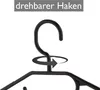A black plastic hanger with a rotating hook, shown against a white background. Produktbild-Vorschau
