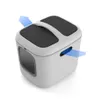 A white and black cat litter box with blue arrows indicating airflow. Náhled obrázku produktu