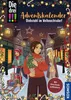 Three girls in a snowy village street at night, decorated for Christmas, with a girl in the foreground holding a small Christmas tree. Produktbild-Vorschau