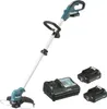 A cordless string trimmer with two batteries and a charger, displayed on a white background. Produktbild-Vorschau