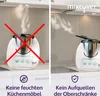 A split image showing a kitchen appliance with steam being released in two different scenarios. The left side shows steam being released without a device, with a red 'X' indicating a negative outcome. The right side shows steam being directed away by a dev Podgląd zdjęcia produktu