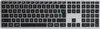 A top-down view of a silver and black wireless keyboard. Podgląd zdjęcia produktu