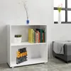 A white two-shelf bookcase with books and decorative items. Produktbild-Vorschau