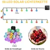 A product image showing solar string lights and a comparison of the size of the light bulbs to cherries. Produktbild-Vorschau