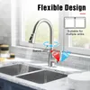A kitchen faucet is shown in use over a double sink, with graphics indicating its features. Anteprima dell’immagine prodotto