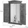 A mirror with wooden shutters, displayed against a white background, with dimensions indicated. Náhľad obrázku produktu