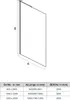 A diagram of a shower screen with dimensions and a table of sizes. Produktbild-Vorschau