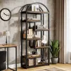 A vintage-style bookshelf filled with decorative items and books, placed in a room with a concrete-effect wall and curtains. Náhled obrázku produktu