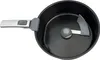 A top-down view of a black mixing bowl with a silver and gray handle and a gray mixing attachment inside. Produktbild-Vorschau