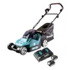A cordless lawnmower with two batteries and a charger, presented against a white background. Náhled obrázku produktu